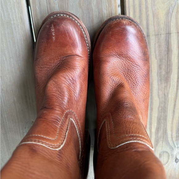 SOLD Frye Sabrina Campus Boots women’s 8 saddle brown tan leather pull on tall - Picture 5 of 13